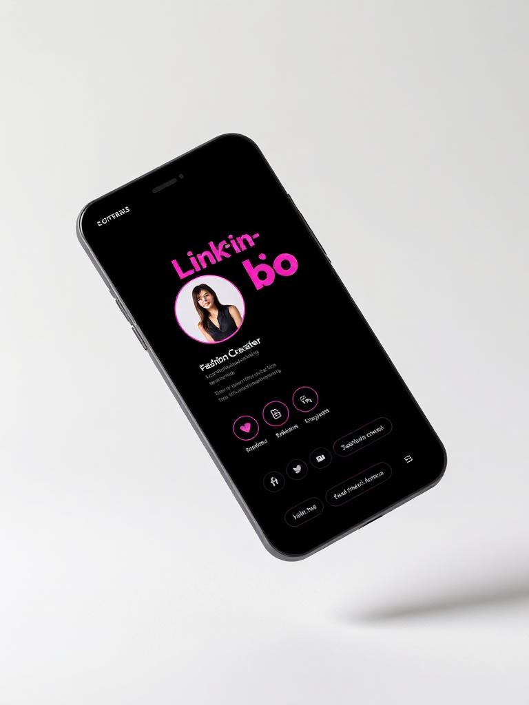 Mobile mockup of a bold creator link-in-bio page